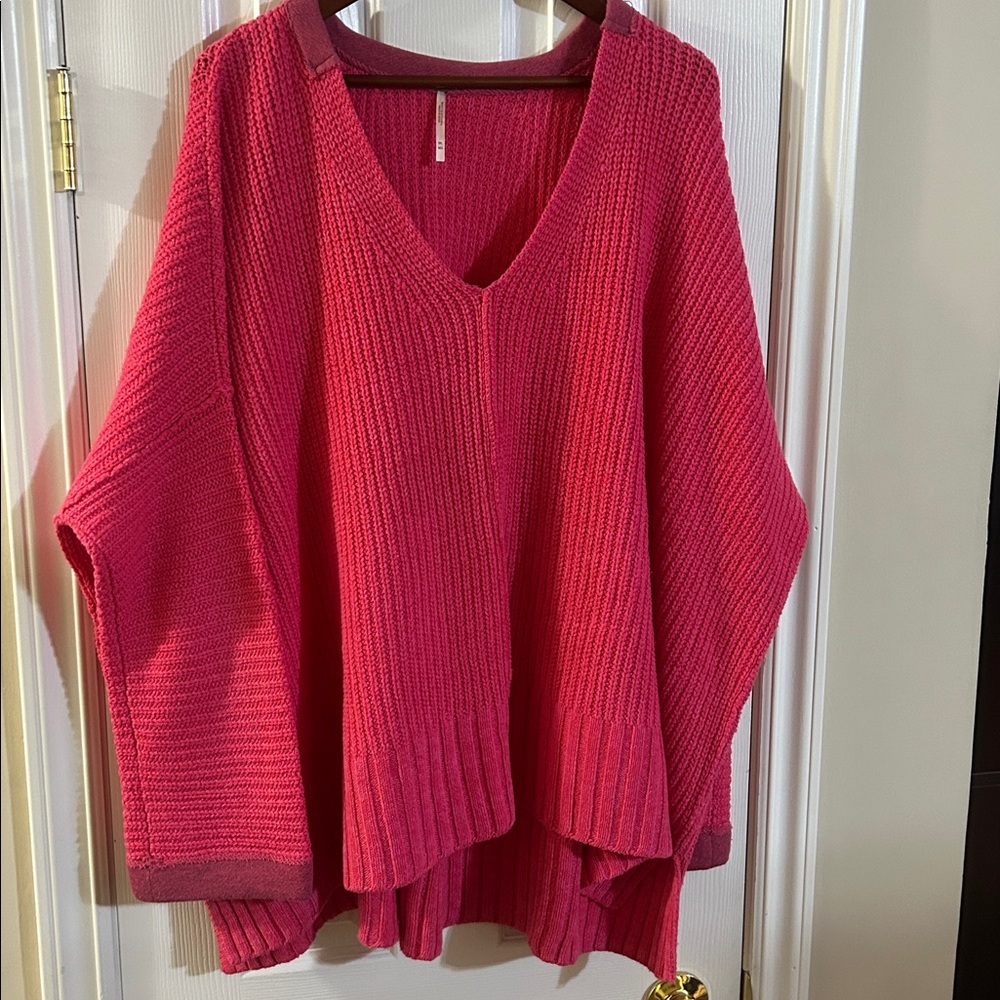 Free People Take Over Me vneck Pullover hot pink